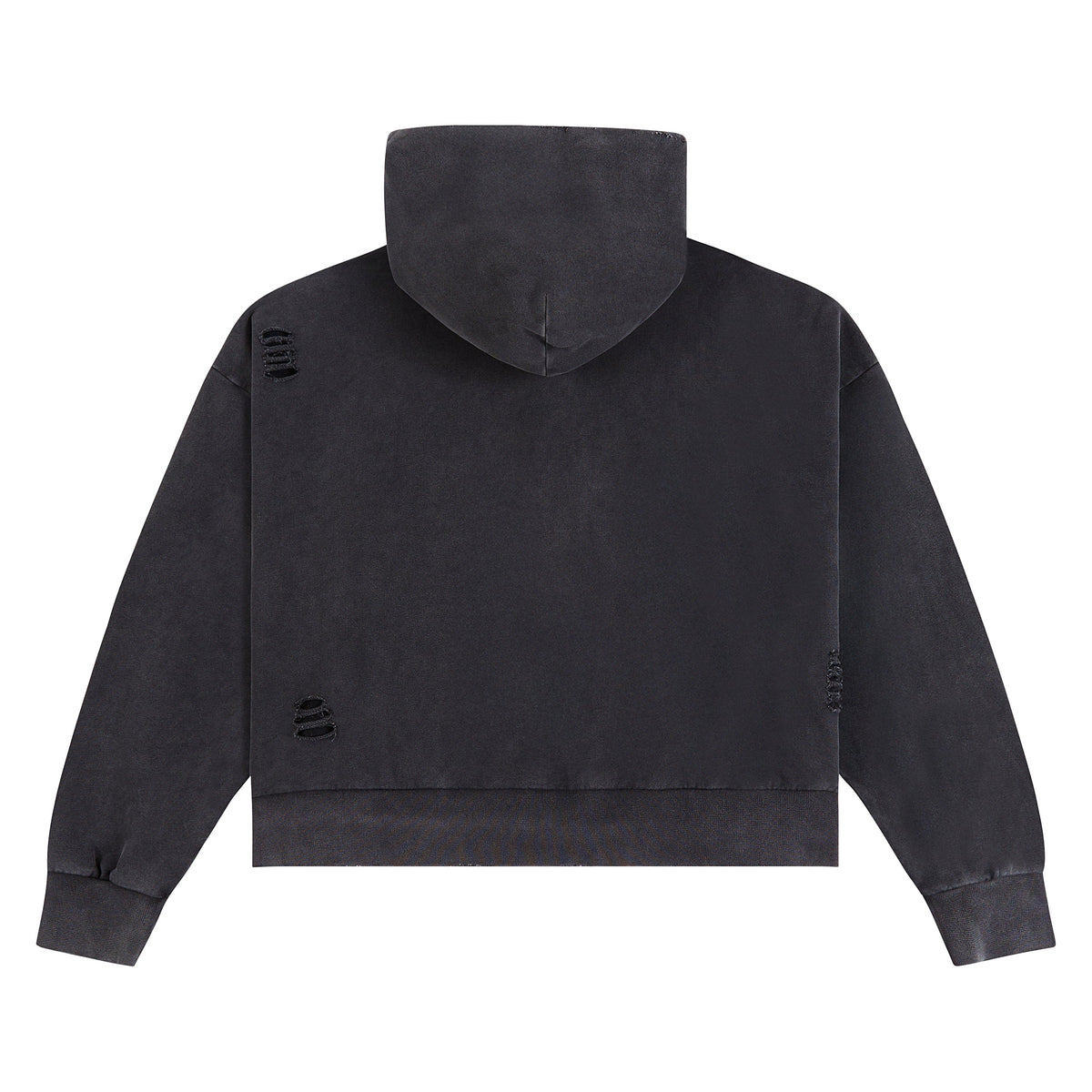 Distressed Script Zip Up Hoodie | Black
