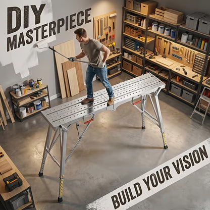 Portable Foldable Workbench – Heavy-Duty Adjustable-Height Work Platform for Home Renovation, RV Cleaning & Outdoor Use