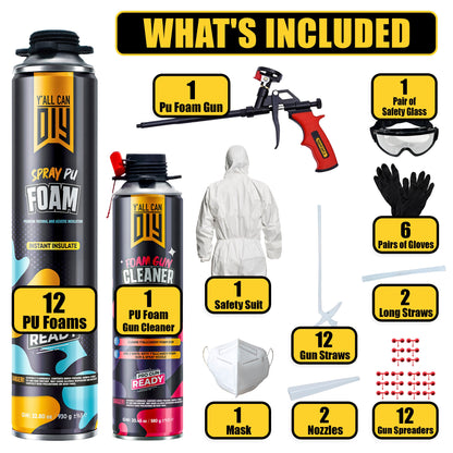Y'allCanDIY Spray Foam Insulation Kit 12 pack(32.8 oz Each) with Full DIY Kit