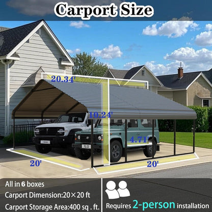 [Durable All-Weather Shelter] Heavy Duty Carport 20 X 20/10x15 Shelter - Perfect Solution for Vehicles, Boats and Equipment - Durable, All-Weather, Quick Assembly - Spacious, Secure, Reinforced - Gray/White