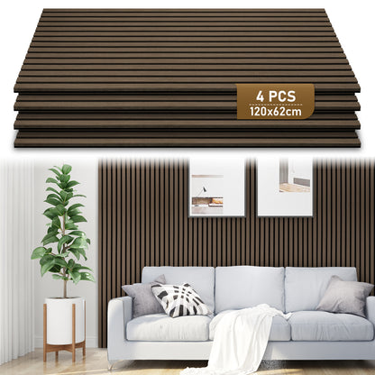 Set of 4 Acoustic Panels, Wood, 120 X 60Cm, 21Mm Thick, Made of MDF And PET Felt, Suitable for Noise Reduction in Living Rooms, Offices, And Studios