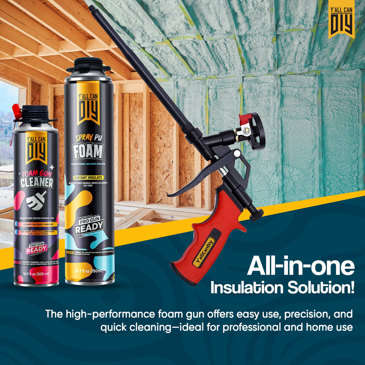 Y'allCanDIY Spray Foam Insulation Kit 12 pack(32.8 oz Each) with Full DIY Kit