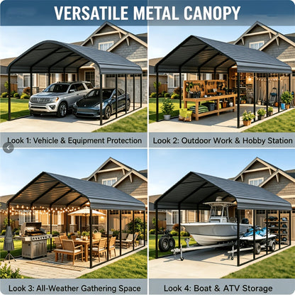 [Durable All-Weather Shelter] Heavy Duty Carport 20 X 20/10x15 Shelter - Perfect Solution for Vehicles, Boats and Equipment - Durable, All-Weather, Quick Assembly - Spacious, Secure, Reinforced - Gray/White