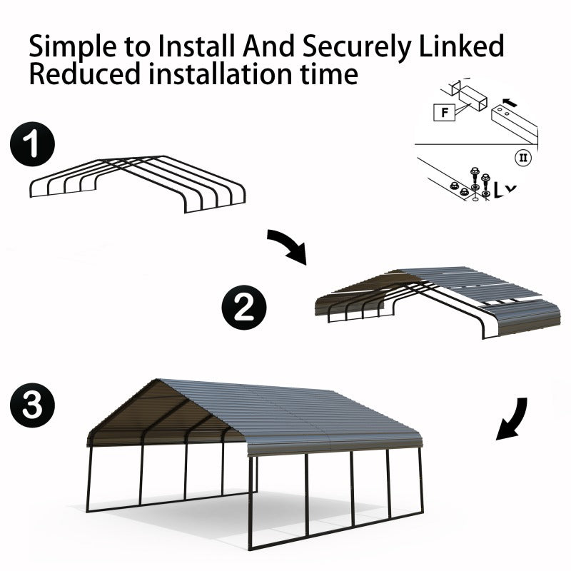 [Durable All-Weather Shelter] Heavy Duty Carport 20 X 20/10x15 Shelter - Perfect Solution for Vehicles, Boats and Equipment - Durable, All-Weather, Quick Assembly - Spacious, Secure, Reinforced - Gray/White