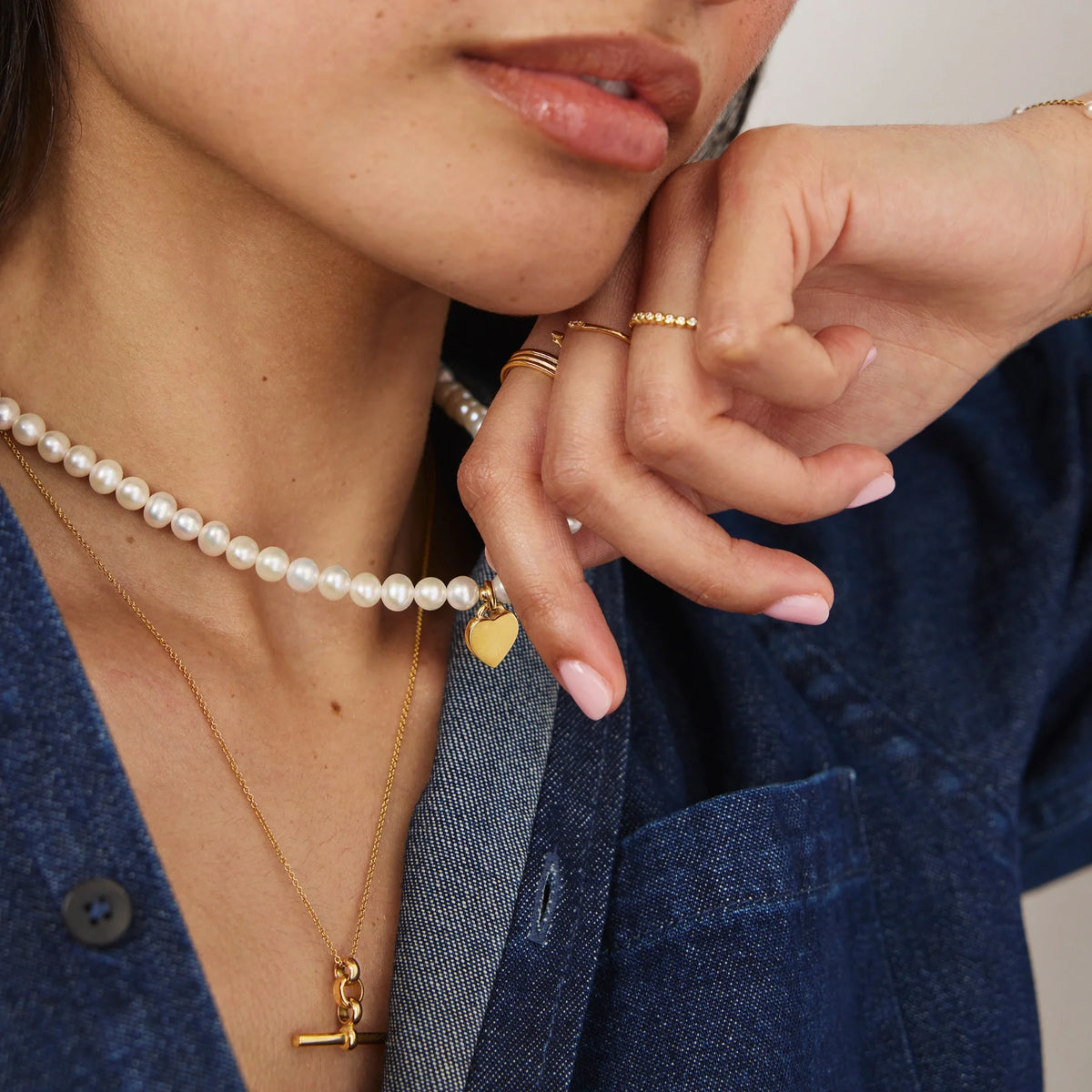 Gold T-Bar and Large Pearl Personalised Heart Necklace Gift Set