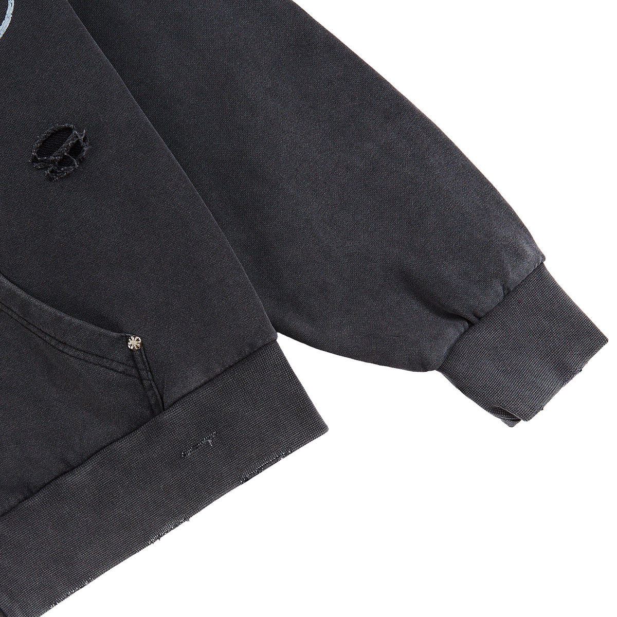 Distressed Script Zip Up Hoodie | Black