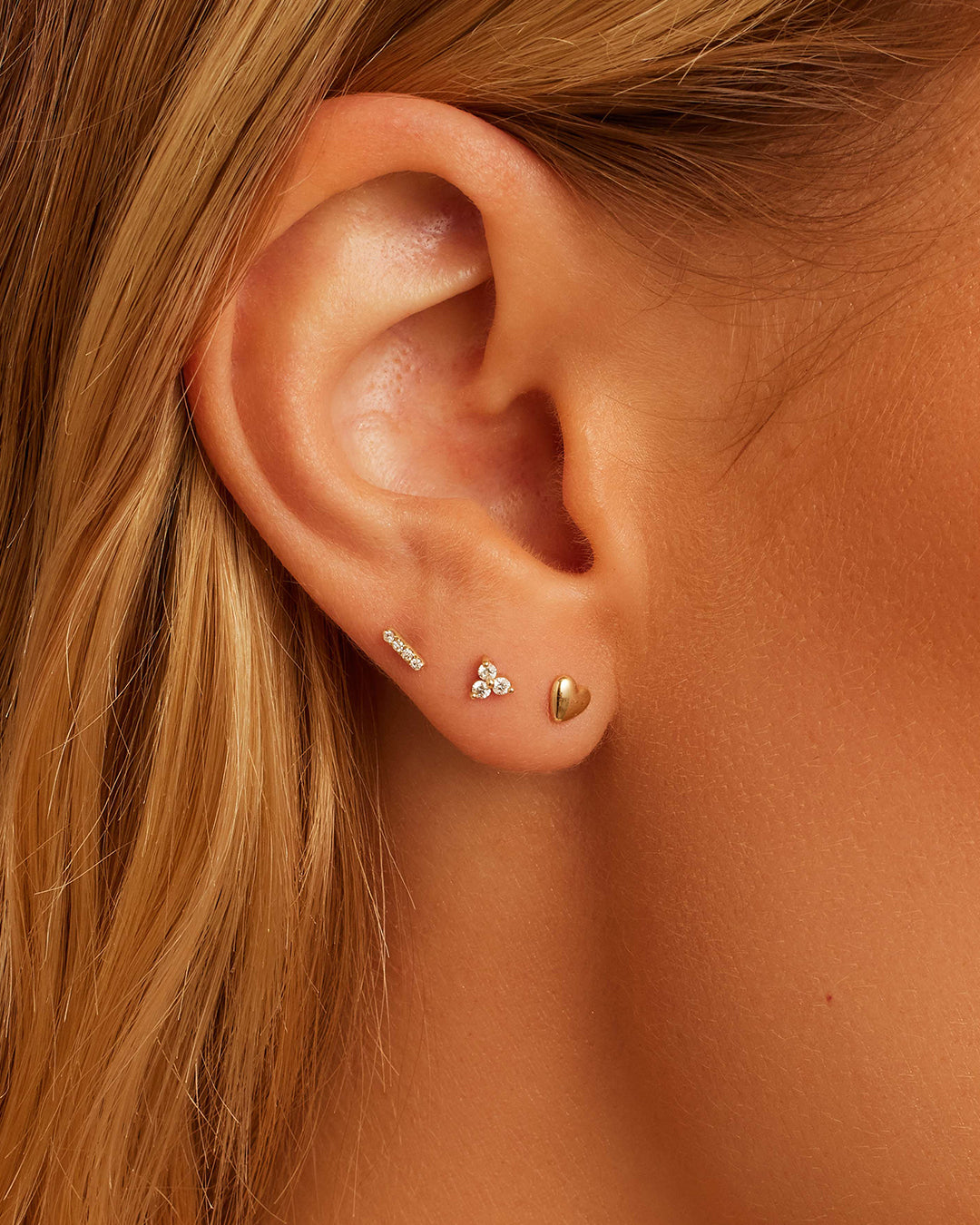 14K Diamond Pavé Bar Flat Back Single Stud