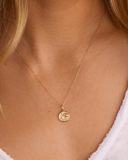 14K Diamond Zodiac Coin Charm Necklace