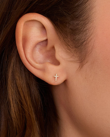 14K Diamond Cross Single Stud