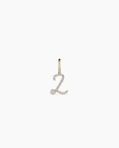 14K Diamond Script Alphabet Charm