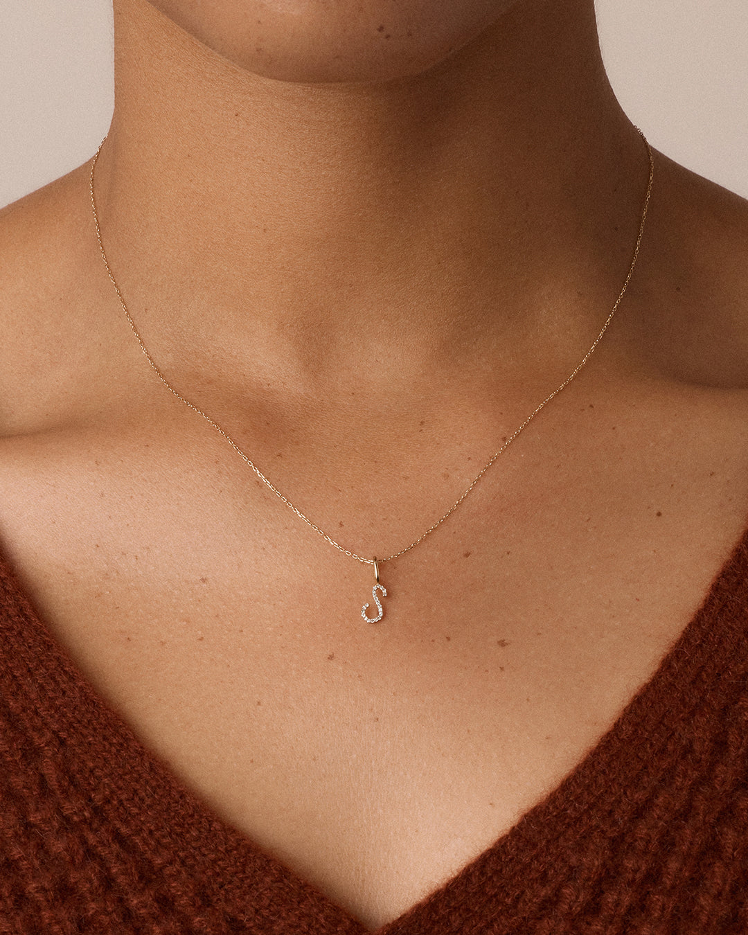 14K Diamond Script Alphabet Charm Necklace