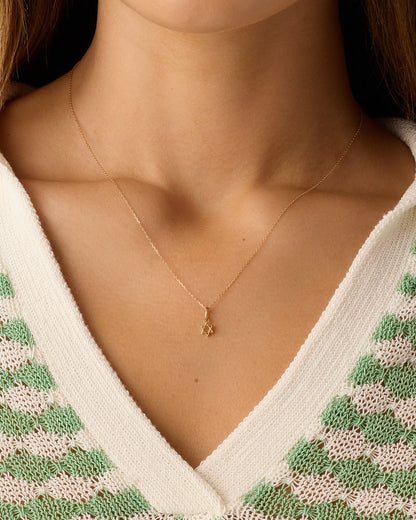 14K Gold Star of David Charm Necklace