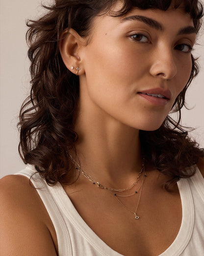 14K Diamond and Blue Sapphire Evil Eye Stud Huggies