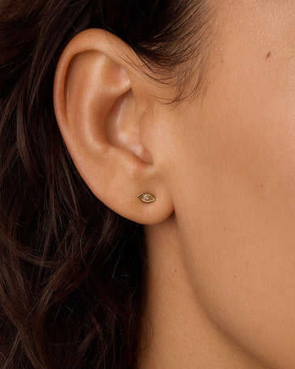 14K Diamond Evil Eye Flat Back Single Stud