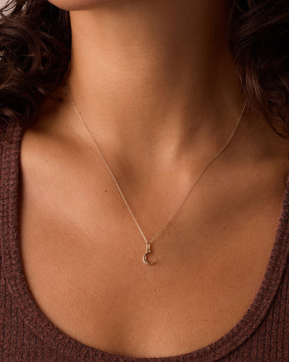14K Diamond Crescent Charm Necklace