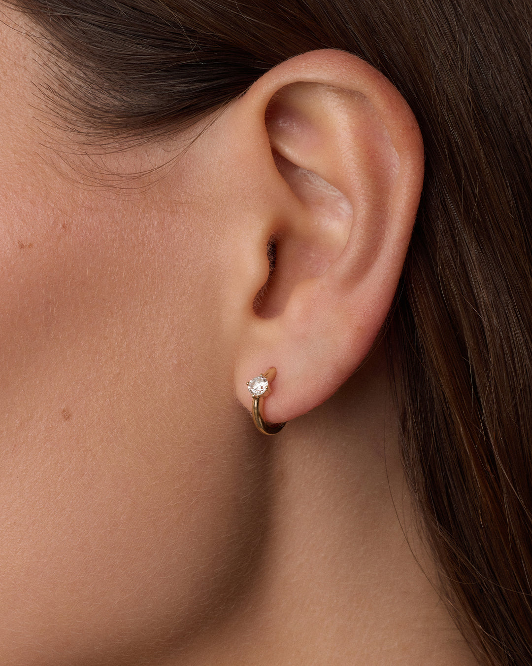 14K Lab Grown Diamond Solitaire Single Huggie