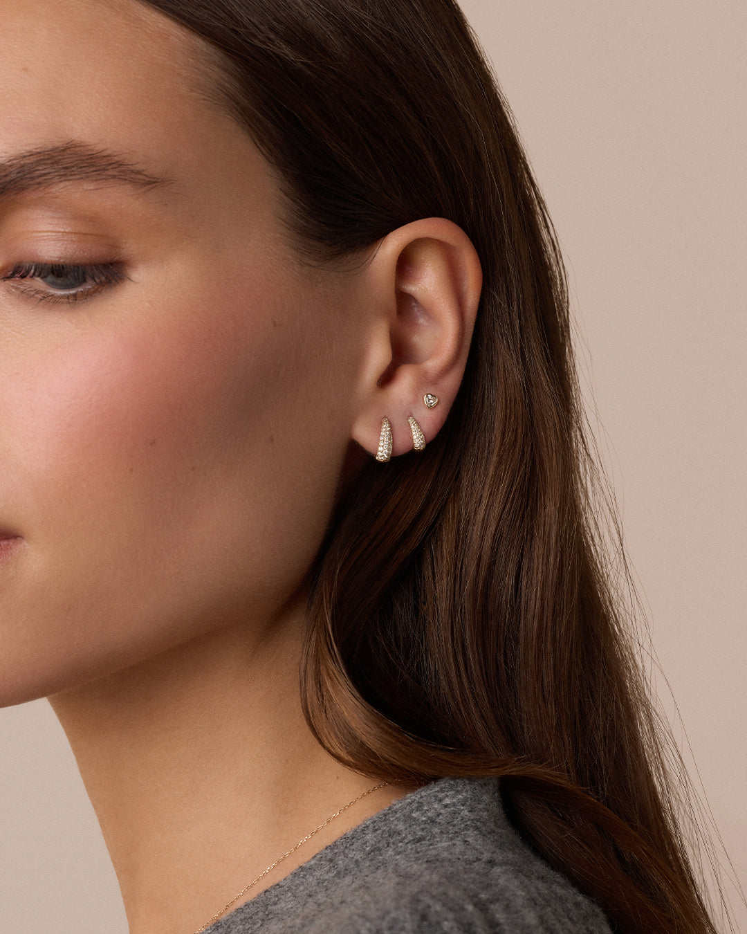 14K Lab Grown Diamond Heart Flat Back Studs