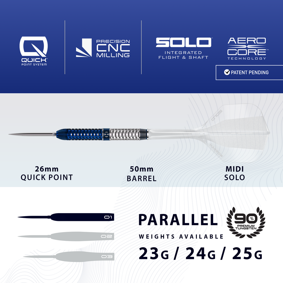HARROWS - 23g Geo 01 Quick Point Darts - 90% Tungsten