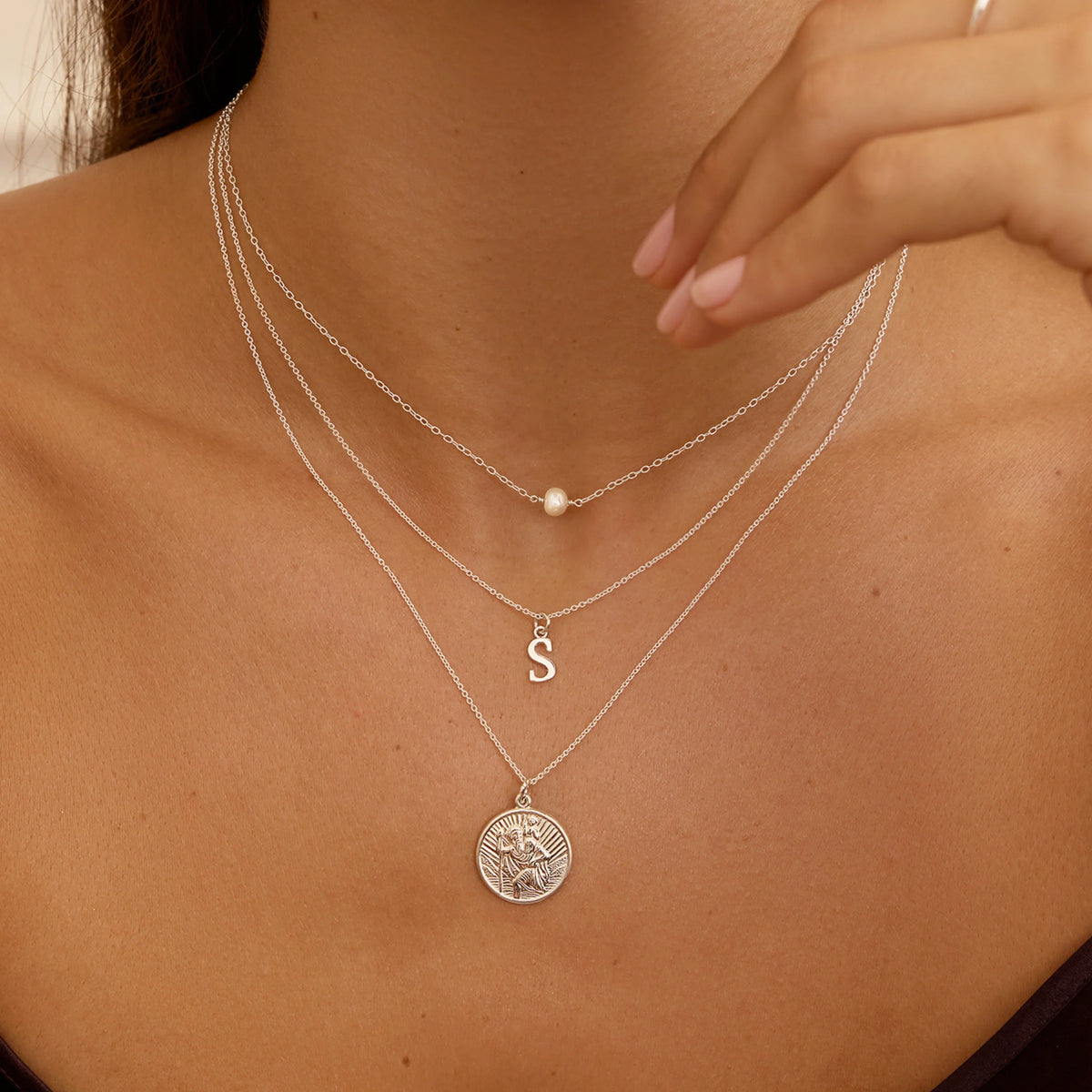 Silver Curve Initial Letter Necklace