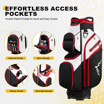 15 Way Divider Golf Cart Bag for Men & Women, Multi-Pocket Golf Bag with Rain Cover & Comfort Handles