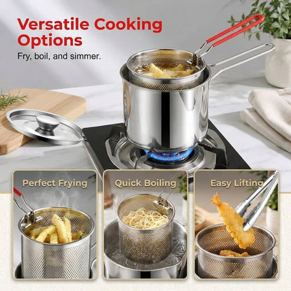 🍟 Compact Stainless Steel Deep Fryer Pot Set with Basket✨