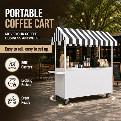 Portable Vendor Cart with Lockable Canopy and Wheels, Large Mobile Food Display Stand for Outdoor Markets & Events, Sturdy Metal Snack Kiosk with 360° Swivel Casters (Black, 55x23.6x78.7in)