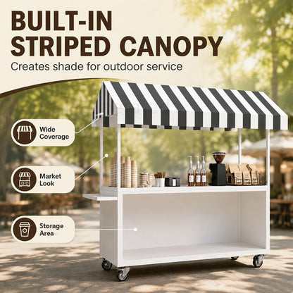 Portable Vendor Cart with Lockable Canopy and Wheels, Large Mobile Food Display Stand for Outdoor Markets & Events, Sturdy Metal Snack Kiosk with 360° Swivel Casters (Black, 55x23.6x78.7in)
