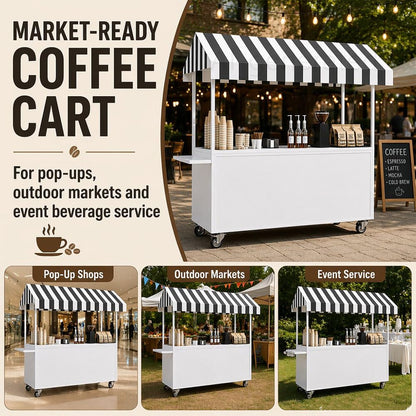 Portable Vendor Cart with Lockable Canopy and Wheels, Large Mobile Food Display Stand for Outdoor Markets & Events, Sturdy Metal Snack Kiosk with 360° Swivel Casters (Black, 55x23.6x78.7in)