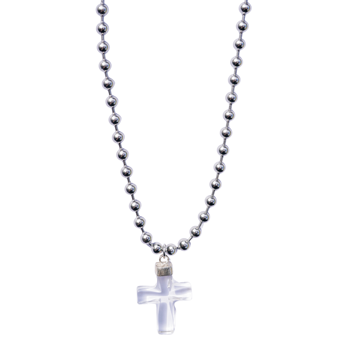 Clear Quartz Cross Ball Chain Necklace
