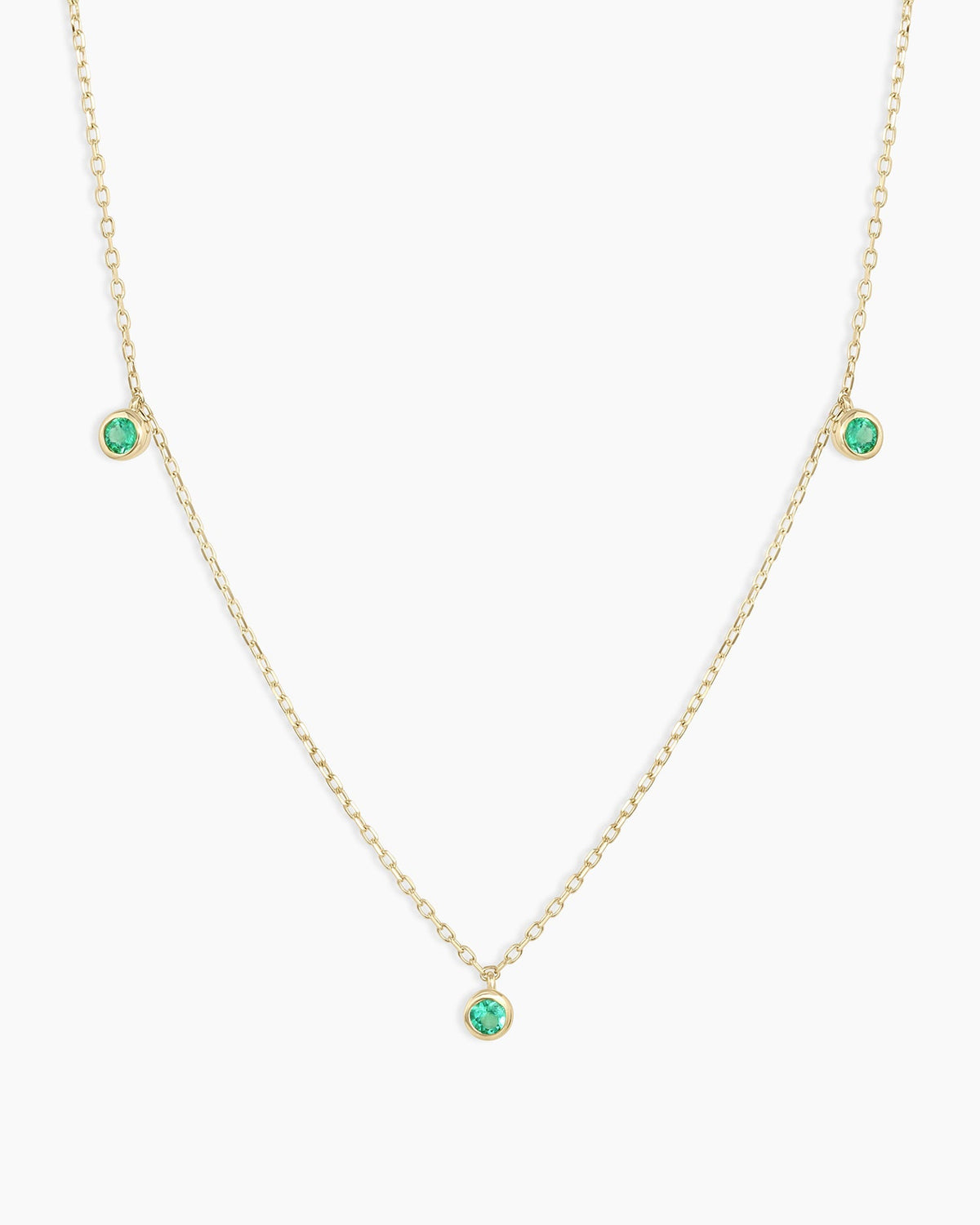 14K Gold Classic Emerald Trio Necklace