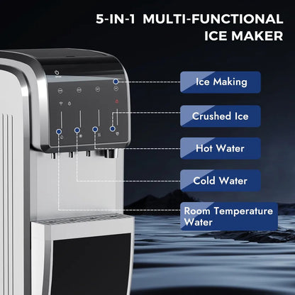 5-In-1 Bottom Loading Water Cooler Water Dispenser with Crushed & Chewable Ice Maker, Child Safety Lock Inset