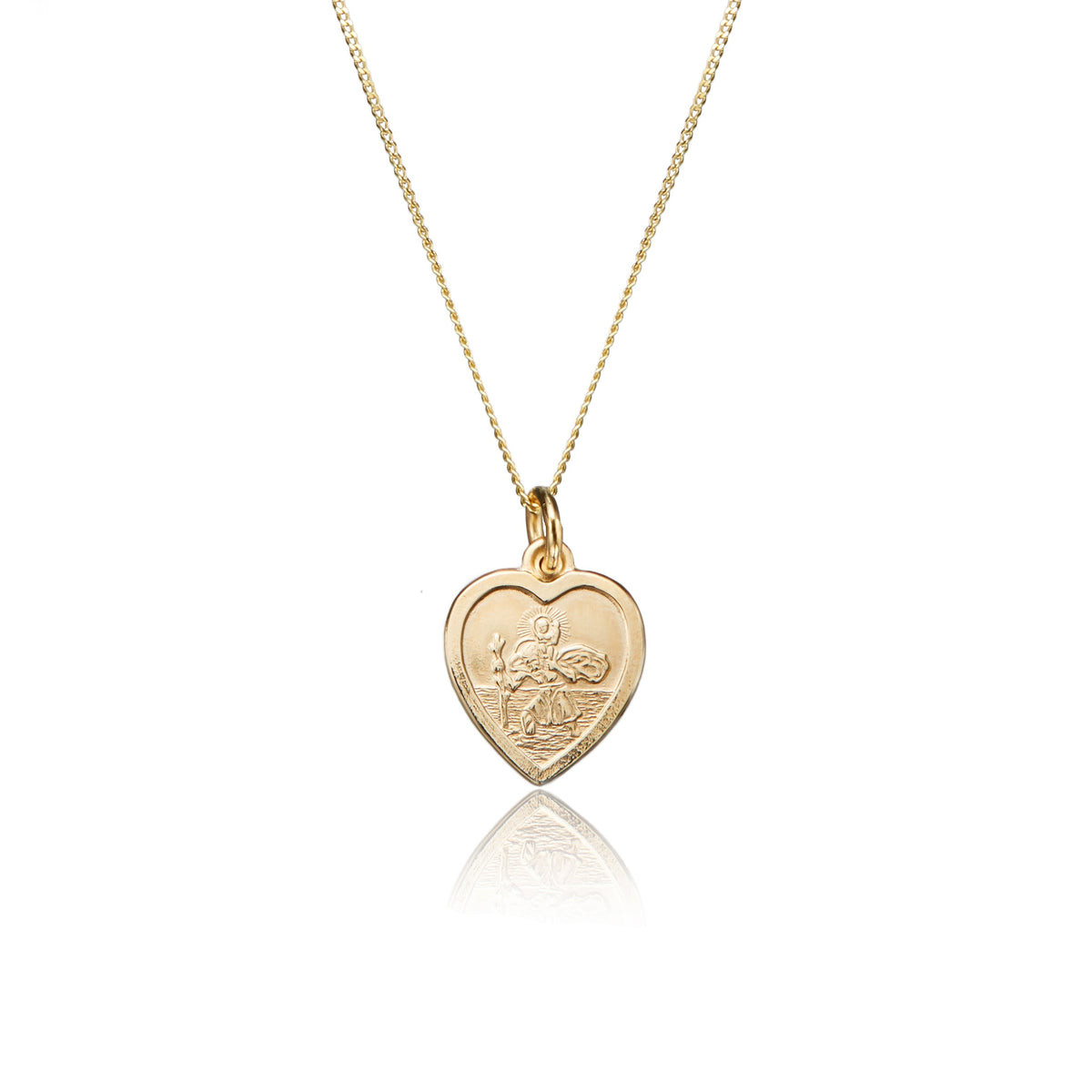 Solid Gold Small Heart St Christopher Necklace