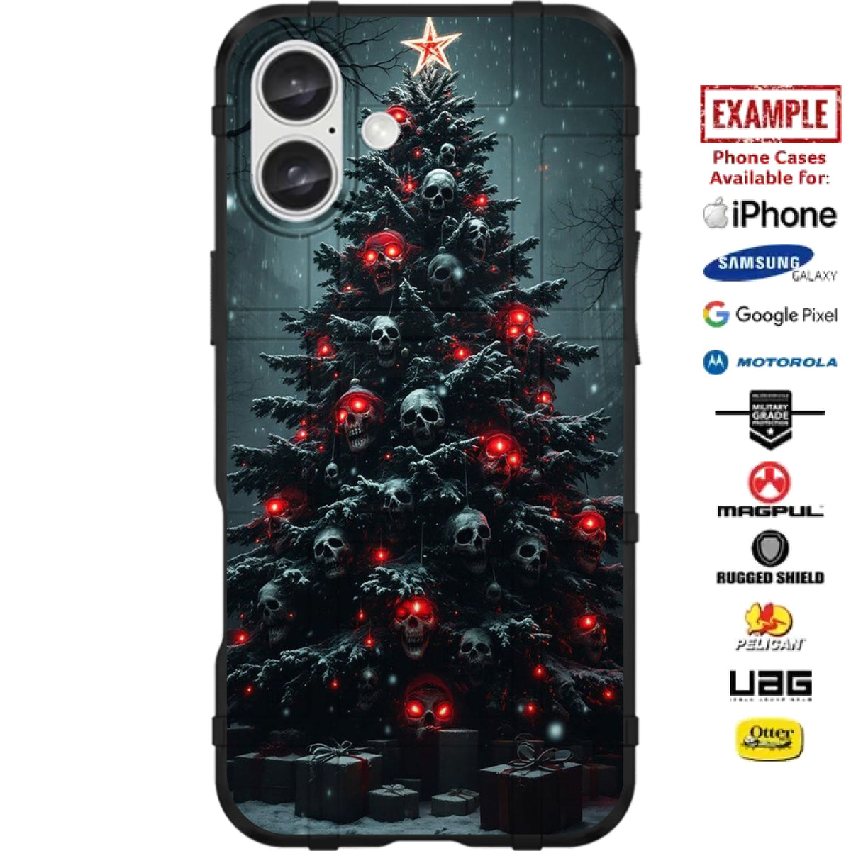Christmas Trees Skulls Custom Printed Case Design for Apple, Samsung, Google & Motorola Phone Models