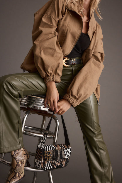 Ryland Olive Vegan Leather Flare Pants
