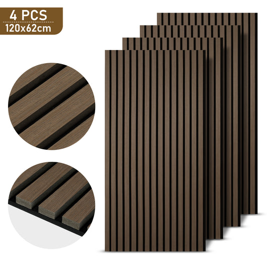 Set of 4 Acoustic Panels, Wood, 120 X 60Cm, 21Mm Thick, Made of MDF And PET Felt, Suitable for Noise Reduction in Living Rooms, Offices, And Studios