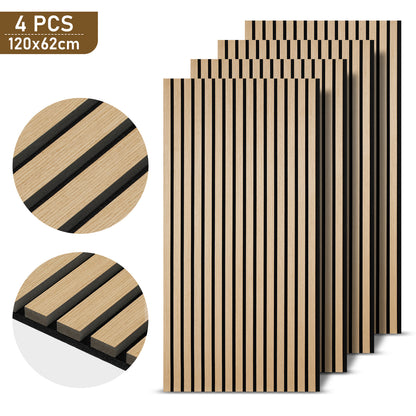 Set of 4 Acoustic Panels, Wood, 120 X 60Cm, 21Mm Thick, Made of MDF And PET Felt, Suitable for Noise Reduction in Living Rooms, Offices, And Studios