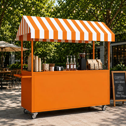 Portable Vendor Cart with Lockable Canopy and Wheels, Large Mobile Food Display Stand for Outdoor Markets & Events, Sturdy Metal Snack Kiosk with 360° Swivel Casters (Black, 55x23.6x78.7in)
