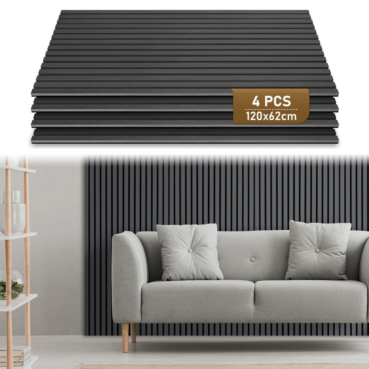 Set of 4 Acoustic Panels, Wood, 120 X 60Cm, 21Mm Thick, Made of MDF And PET Felt, Suitable for Noise Reduction in Living Rooms, Offices, And Studios
