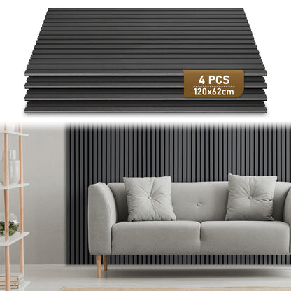 Set of 4 Acoustic Panels, Wood, 120 X 60Cm, 21Mm Thick, Made of MDF And PET Felt, Suitable for Noise Reduction in Living Rooms, Offices, And Studios