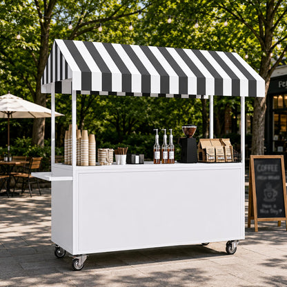 Portable Vendor Cart with Lockable Canopy and Wheels, Large Mobile Food Display Stand for Outdoor Markets & Events, Sturdy Metal Snack Kiosk with 360° Swivel Casters (Black, 55x23.6x78.7in)