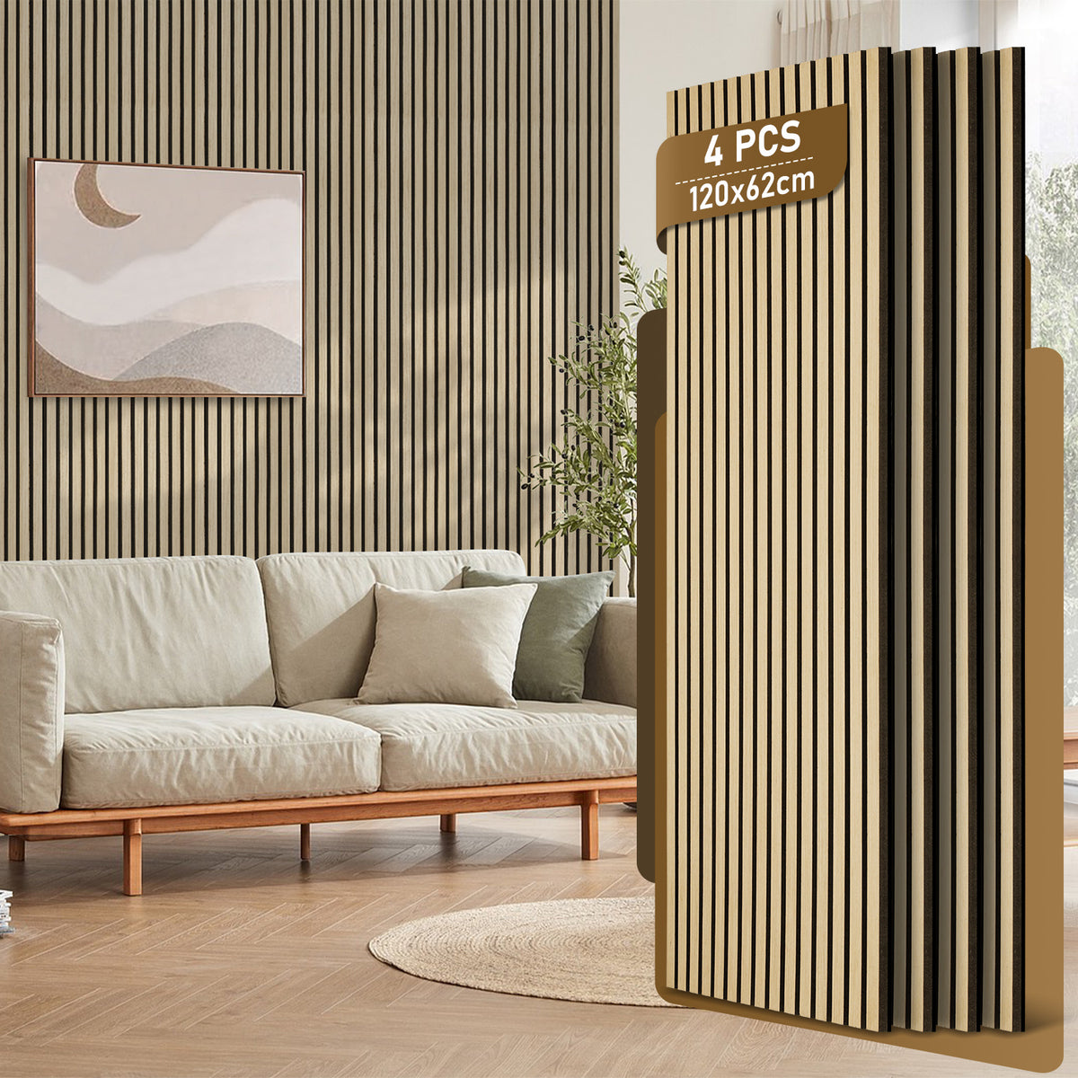 Set of 4 Acoustic Panels, Wood, 120 X 60Cm, 21Mm Thick, Made of MDF And PET Felt, Suitable for Noise Reduction in Living Rooms, Offices, And Studios