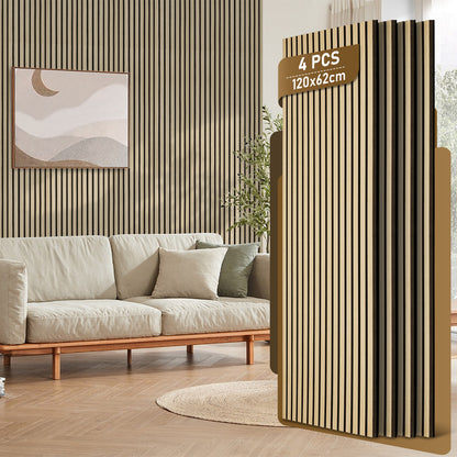 Set of 4 Acoustic Panels, Wood, 120 X 60Cm, 21Mm Thick, Made of MDF And PET Felt, Suitable for Noise Reduction in Living Rooms, Offices, And Studios