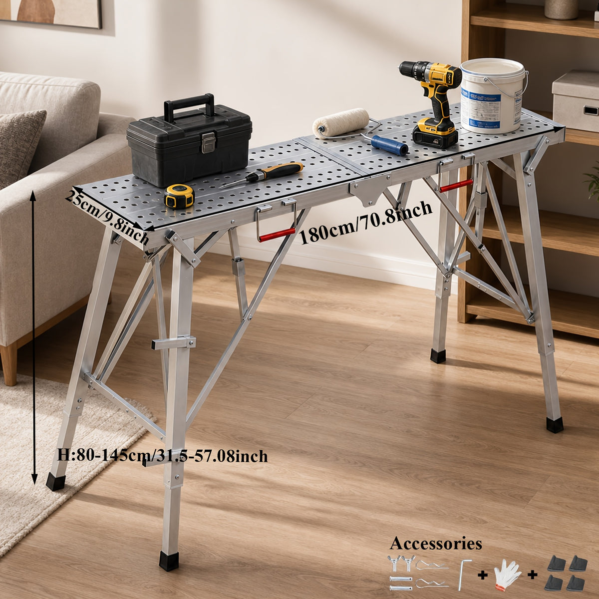 Portable Foldable Workbench – Heavy-Duty Adjustable-Height Work Platform for Home Renovation, RV Cleaning & Outdoor Use