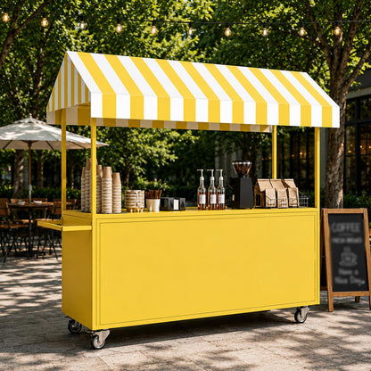 Portable Vendor Cart with Lockable Canopy and Wheels, Large Mobile Food Display Stand for Outdoor Markets & Events, Sturdy Metal Snack Kiosk with 360° Swivel Casters (Black, 55x23.6x78.7in)