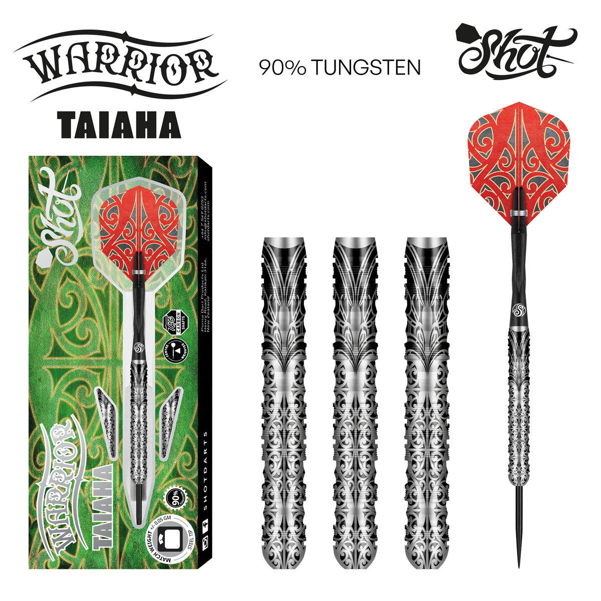SHOT - Warrior Taiaha Steel Tip Darts - 90% Tungsten - 23g