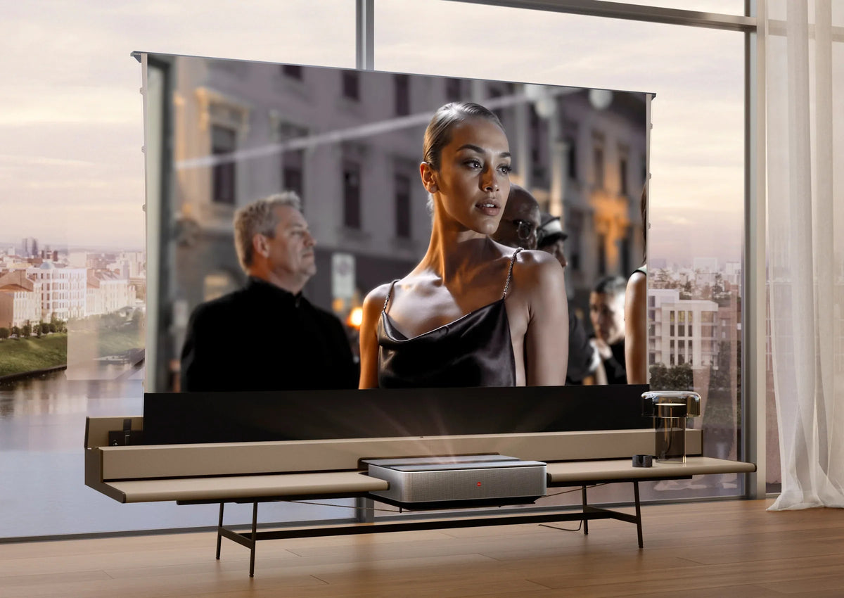 celexon CLR HomeCinema Plus UST High Contrast Electric Floor Projector Screen