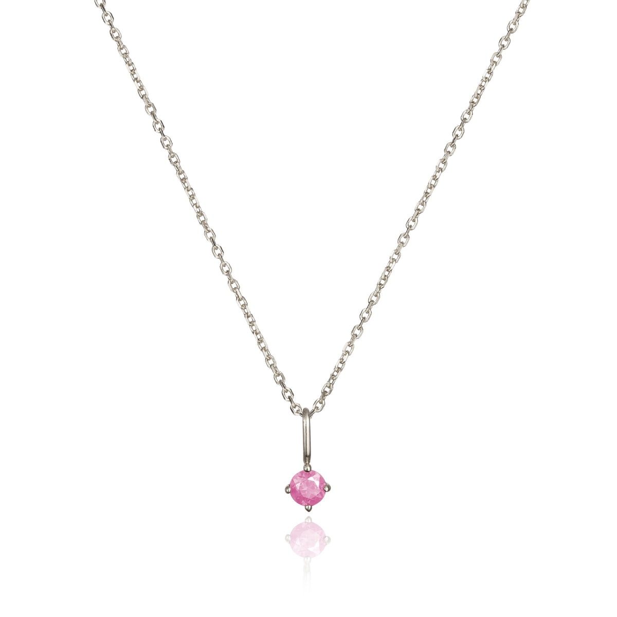 Solid White Gold Small Birthstone Pendant Necklace